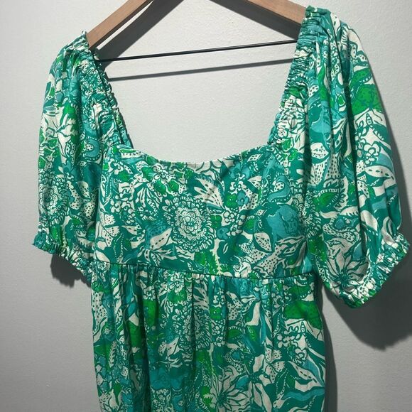 Lily Pulitzer Delaney Green Floral Print Babydoll Square Neck Dress 12 - Picture 6 of 10